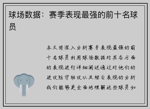 球场数据：赛季表现最强的前十名球员
