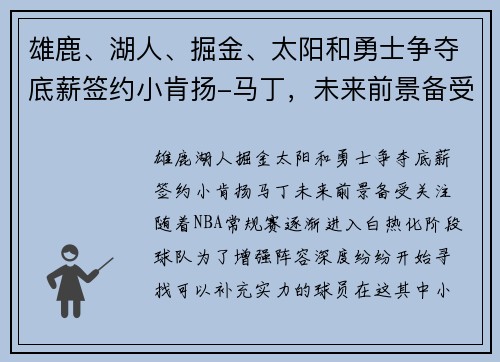 雄鹿、湖人、掘金、太阳和勇士争夺底薪签约小肯扬-马丁，未来前景备受关注