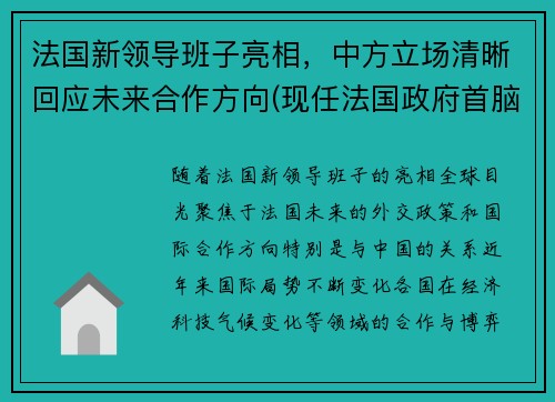 法国新领导班子亮相，中方立场清晰回应未来合作方向(现任法国政府首脑)